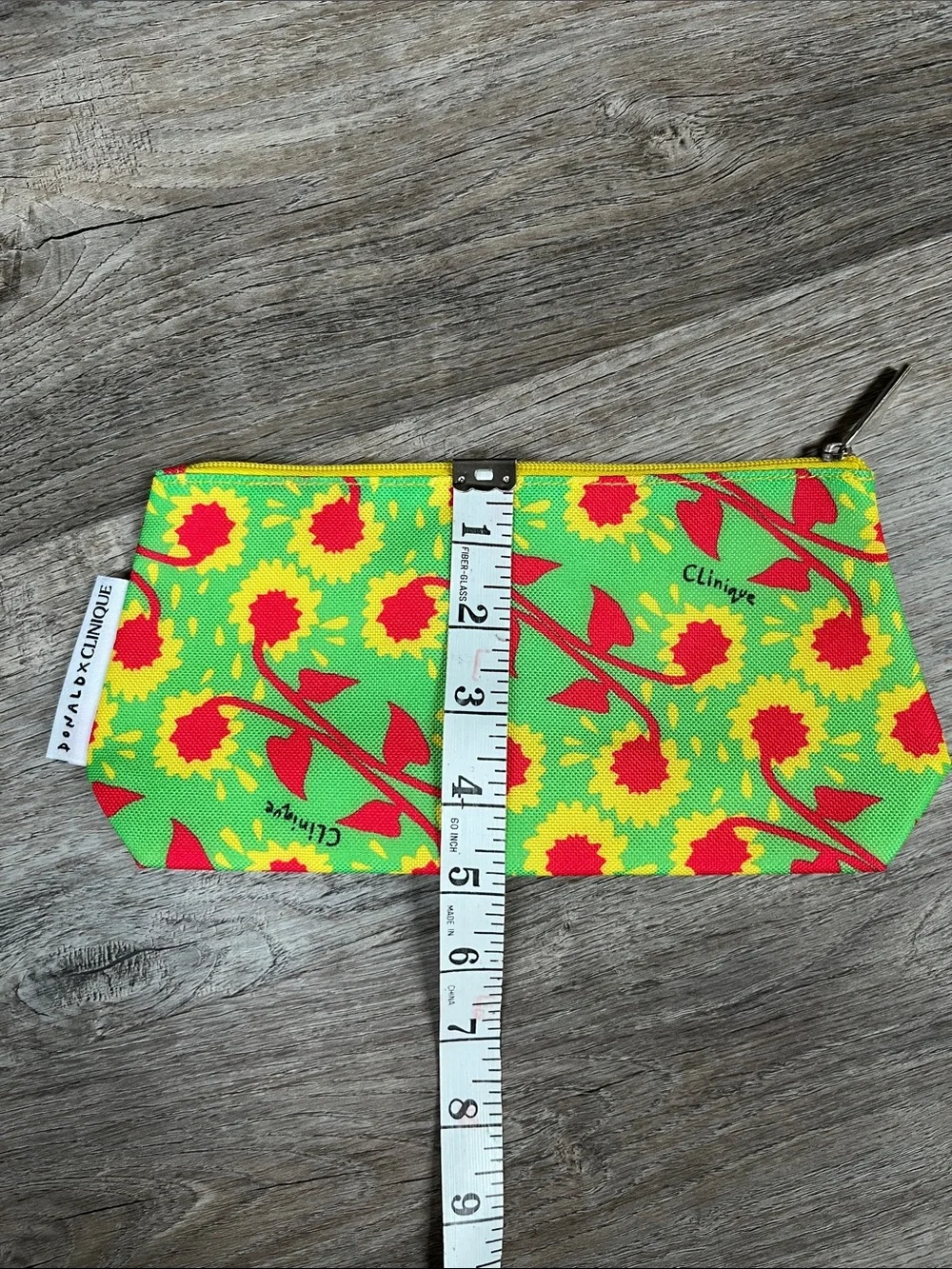 Donald x Clinique Green Floral Makeup Pouch with Yellow & Red Accents